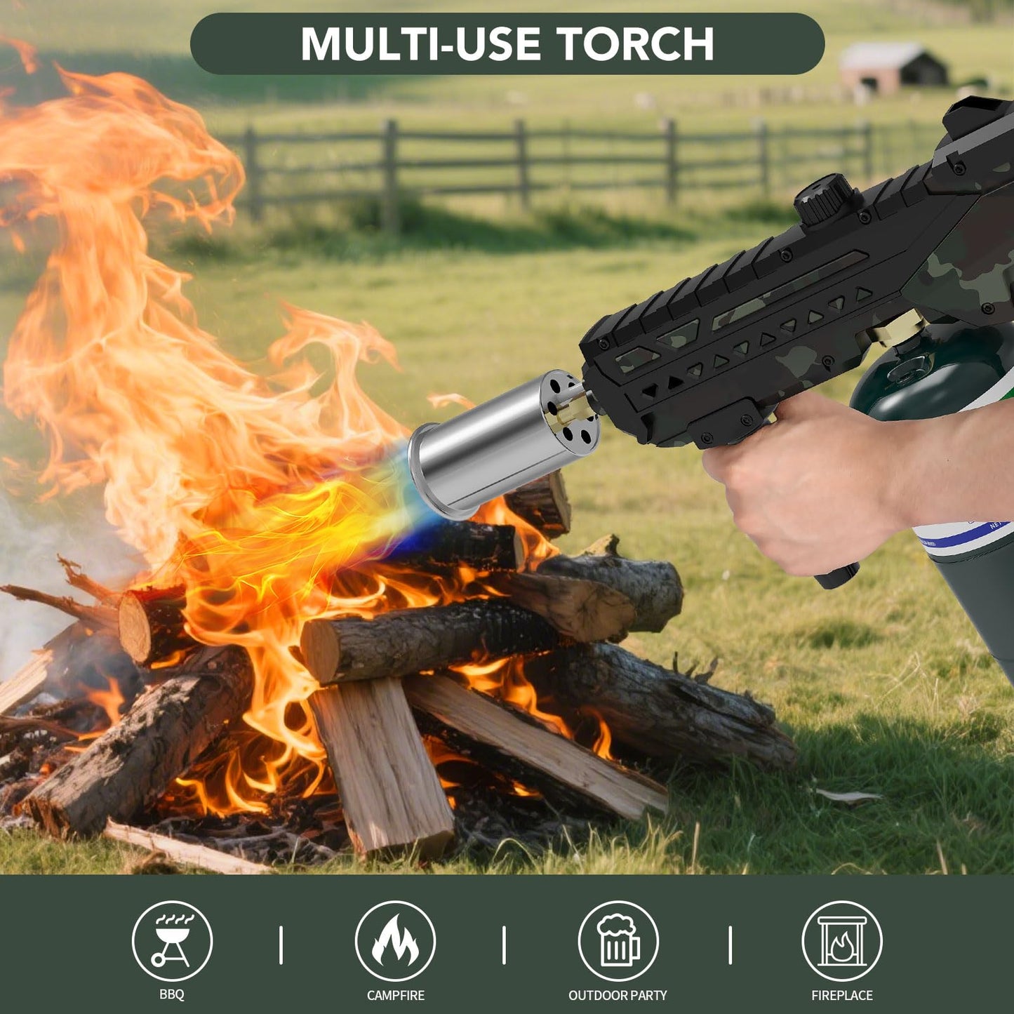 Sondiko Powerful Cooking Propane Torch Gun, Culinary Torch Campfire Starter, Adjustable Torch Burner for Searing Steak, BBQ, Welding (Propane Tank Not Included)