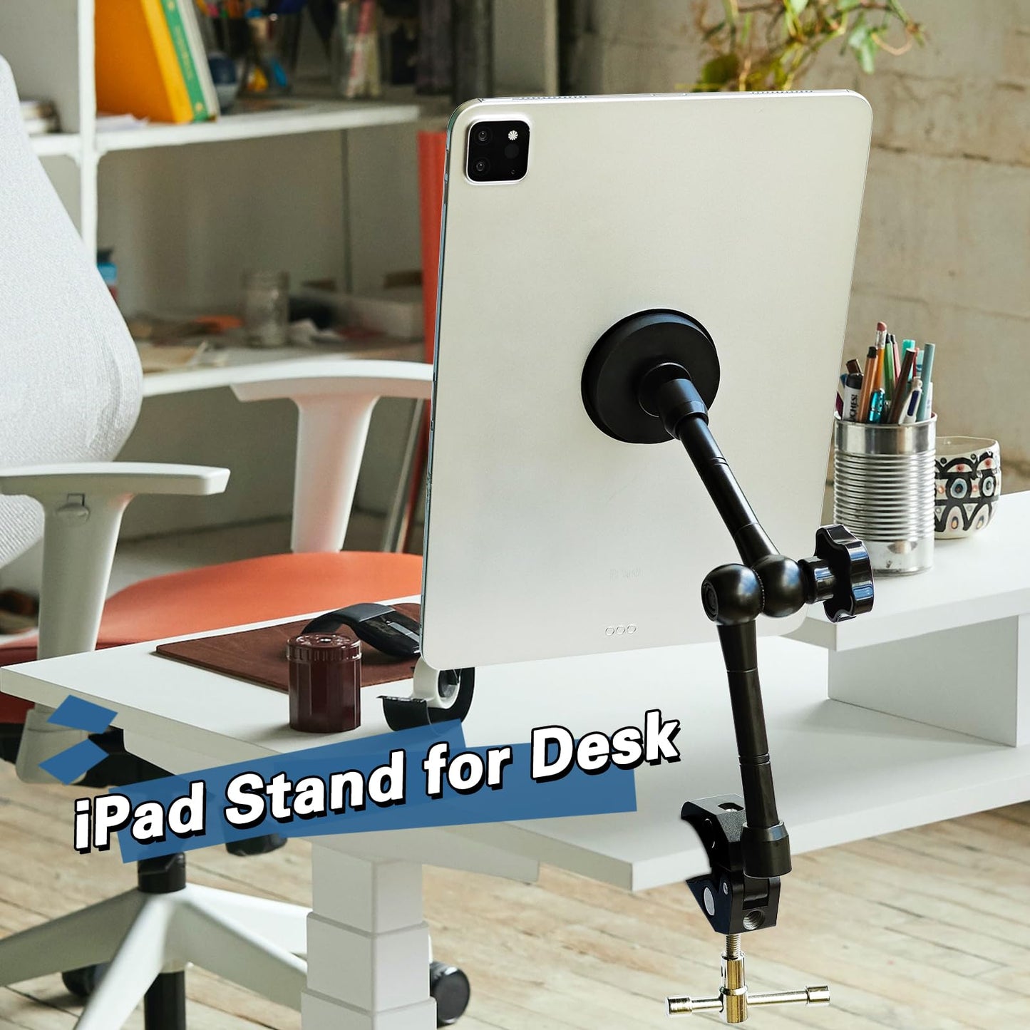 Magnetic Tablet Holder for Mic Stand, Full Metal Phone & iPad Music Stand, Compatible with All Models of iPad and iPhone Devices, Adjustable at Any Angle