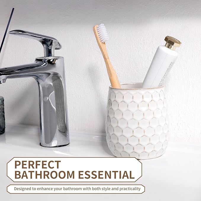 Toothbrush Holder, Tooth Brush Holder for Bathroom - Ceramic Toothbrush Cup White Toothbrush Holders Countertop, Makeup Brush Holder Pen Holder, 3.62" x 3.62" x 3.93", ANTIS'S HOME