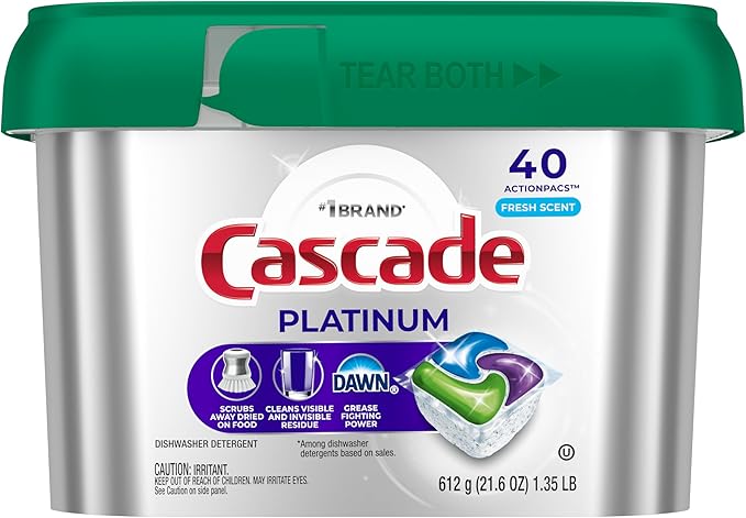 Cascade Platinum Dishwasher Pods, Dishwasher Detergent, Dish Detergent Soap, Fresh, 40 Count