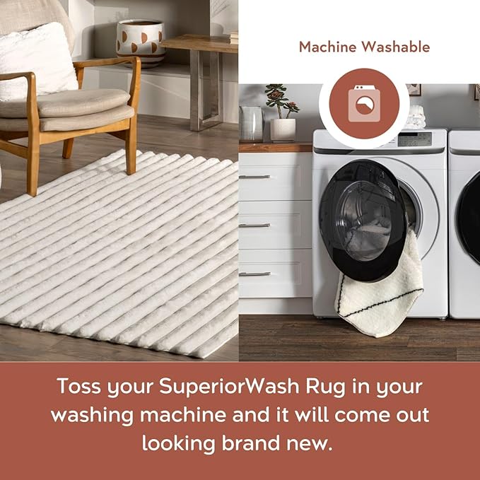 Nuloom SuperiorWash Collection Kai Off-White, 5' x 7'6" Oval, Soft and Cozy, High Traffic, Stain Resistant, Easy Clean, Durable Washable Area Rug for Bedroom, Living Room, Dining, Den, Foyer, Entryway