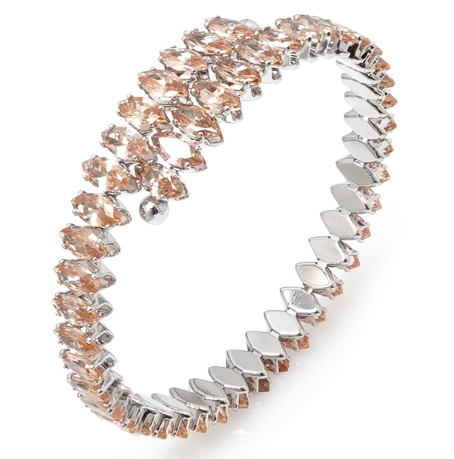 Wovanoo Rhinestone Cuff Bracelet Cubic Zirconia Tennis Bracelets Open Adjustable Bangle for Women Silver Champagne