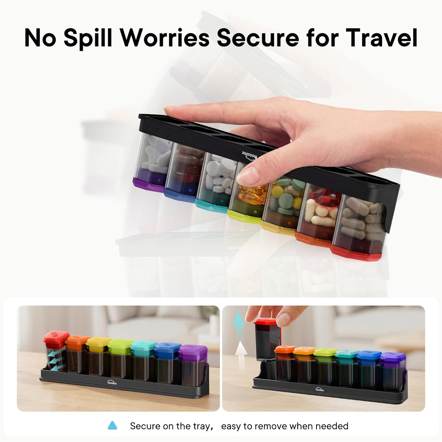 Large Weekly Pill Organizer 1 Time a Day, BPA-Free Pill Dispenser, 7 Day Removable Pill Box with Silicone Lids, Spill Proof Travel Case for Vitamins, Supplements & Daily Medication