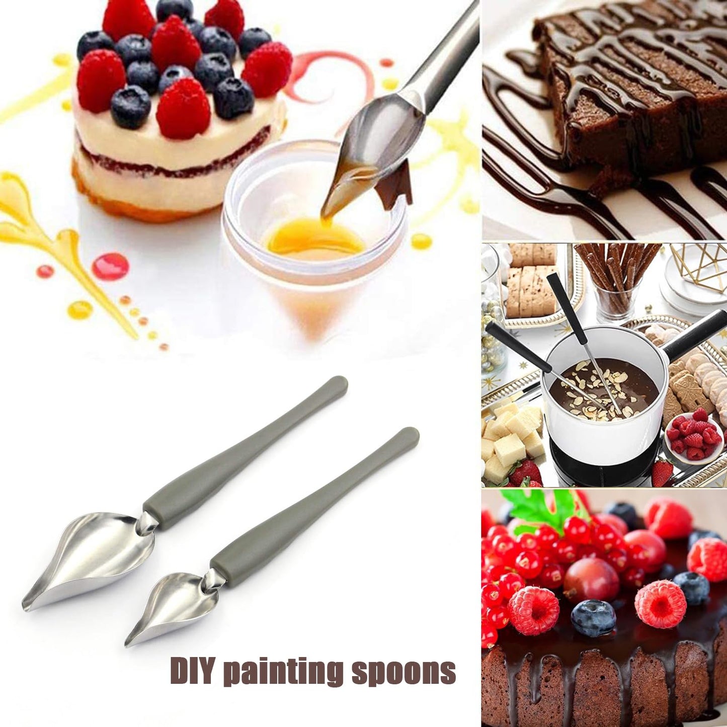 6 Candy Dipping Tools Chocolate Dipping Fork Spoons Set 2 Culinary Drawing Decorating Spoon Set,Stainless Steel Kitchen Cooking Tweezers Tongs Icing Spatula for Decorative Plates Making Desserts