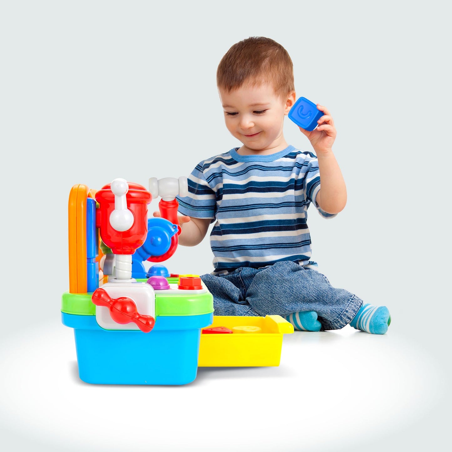 Toddler Tool Bench Toys for 1 Year Old Boy, Kids Tool Bench Toys for Toddlers 1-3, Multifunctional Early Learning Tool Toy Baby Workbench Toy with Light & Sound, Baby Tool Set with Shape Sorter