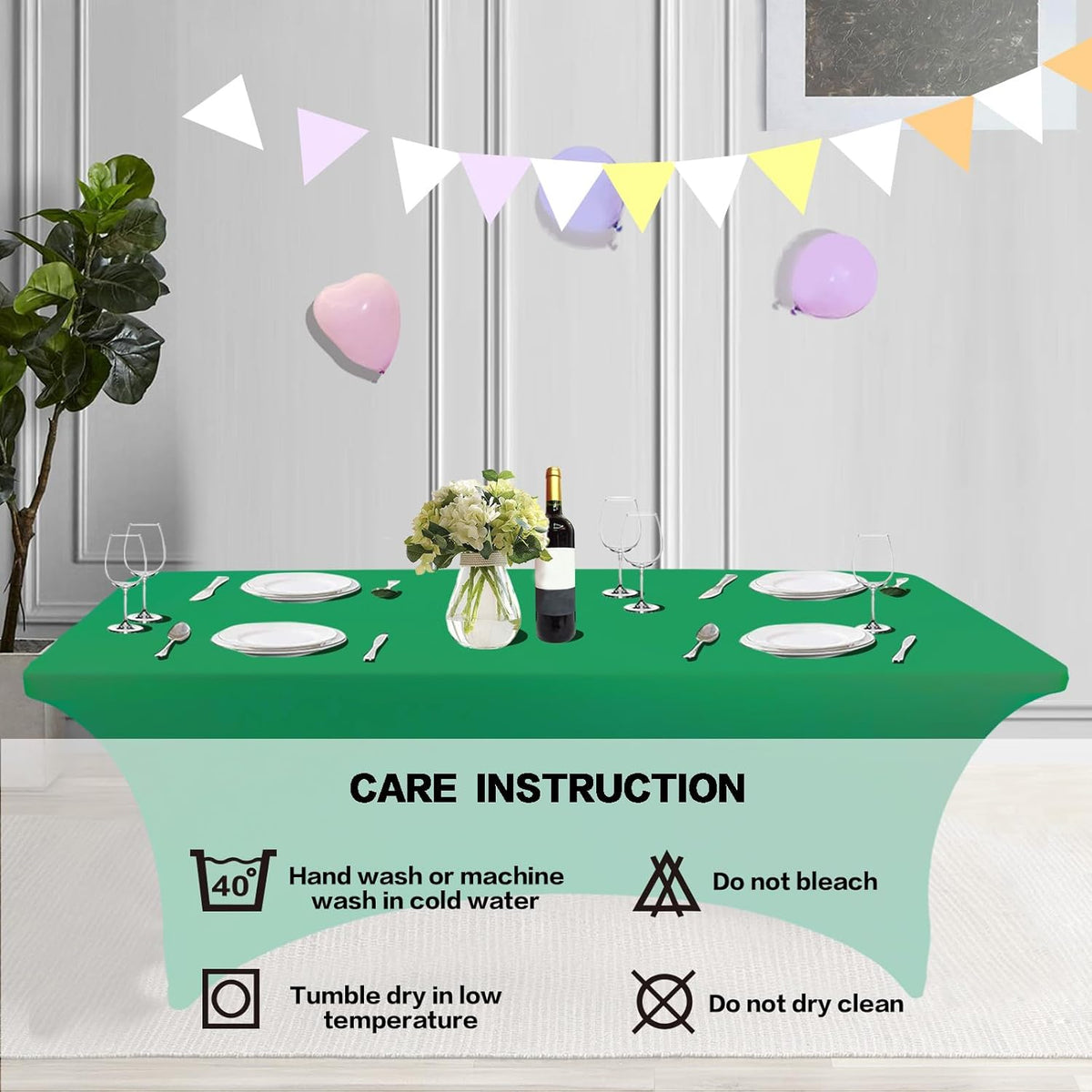 IVAPUPU 6FT Table Cloth for Rectangular Fitted Events Stretch Emerald Green Table Covers Washable Cover Spandex Tablecloth Protector for Party, Wedding, Cocktail, Banquet, Festival