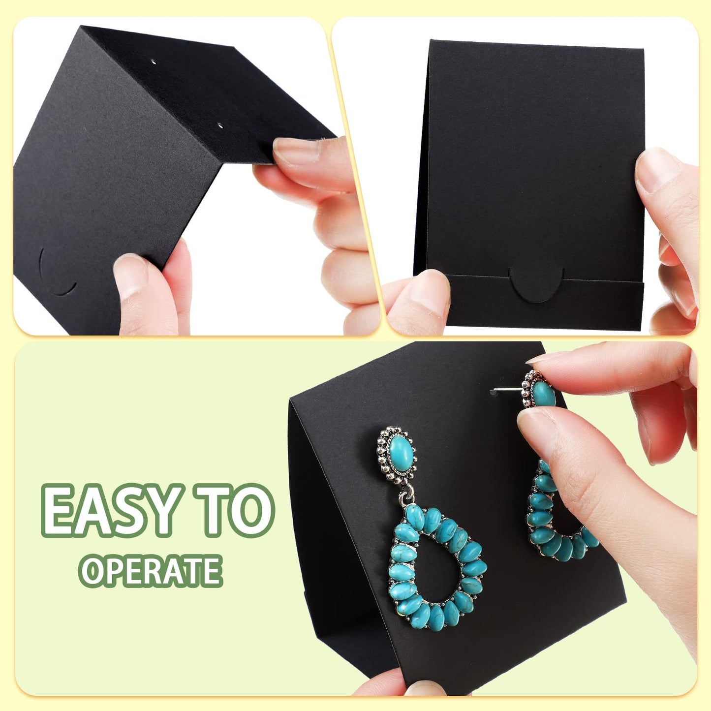 100 Pcs Standing Earring Display Cards Holders Paper Hanging Earring Packaging for Small Business Jewelry Packaging Supplies Selling DIY Retail Show Photography Props(Black)