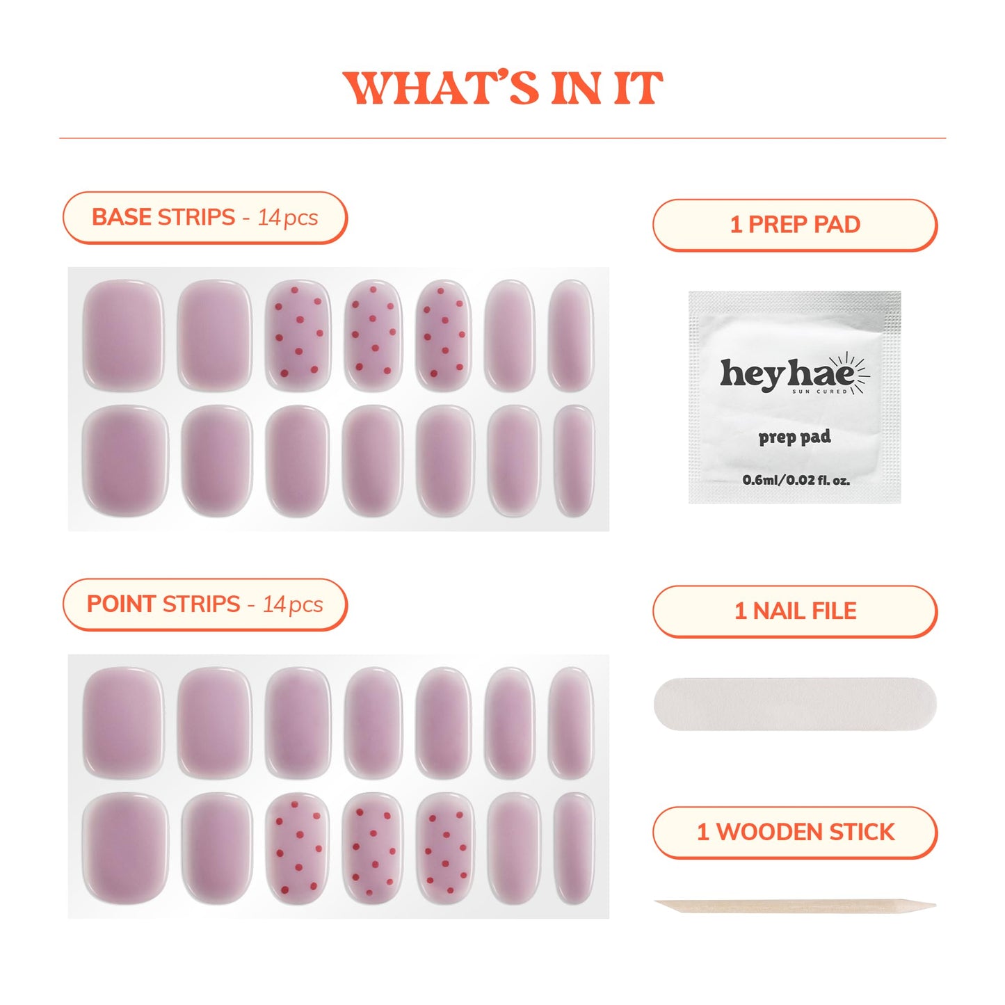 Heyhae Semi Cured Gel Nail Strips | No LED Lamp Needed | Summer, Solid, Purple | Easy Apply & Remove, Salon Quality | Includes 28 Strips, 1 Prep Pads, Nail File & Wooden stick - Hey, Cute as a Button