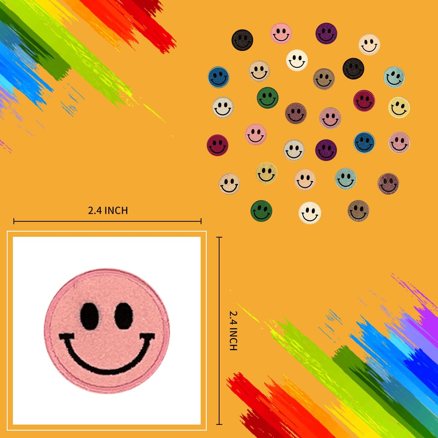 Zakrafo 30 Pcs Sequin Round Smiley Face Chenille Patches Cute Iron-On Patches for a Diverse Range of Fabric Clothes DIY Projects