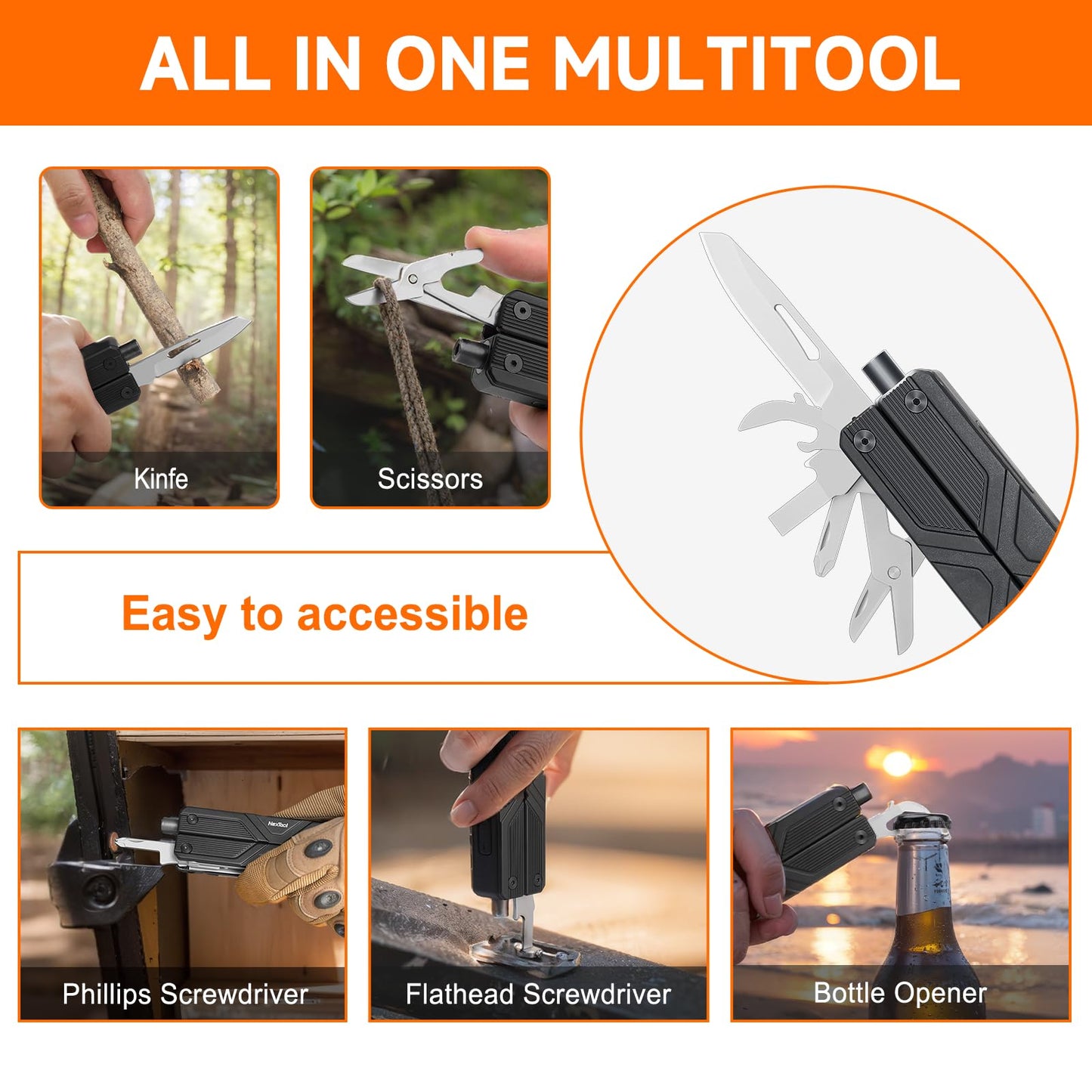 NexTool Gemini, Multi Tool, Multitool Knife with Electric Screwdriver, Needle Nose pliers, Scissors and Bottle Opener, 4mm Bit Set for Small Electronics, RC car, Drones, Glasses Assemble, Unique Gifts