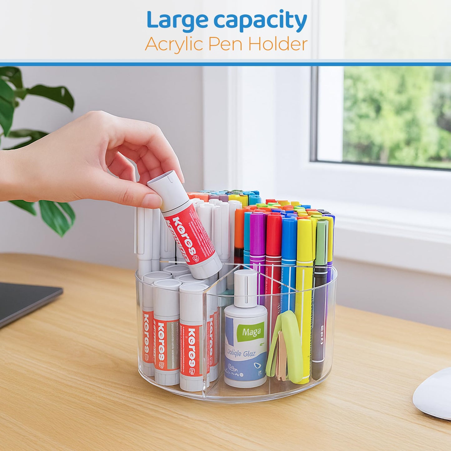 Fab Glass and Mirror Clear Acrylic Pen Holder – Multi-Function Desk Organizer, Makeup Brush Holder, Pencil Cup for Desk, Modern Storage Solution for Office, School & Vanity
