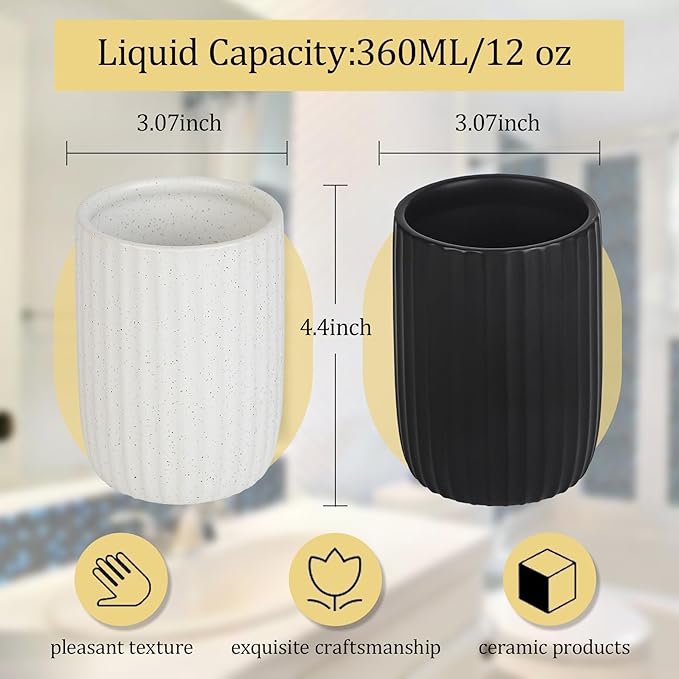 8 oz Toothbrush Holders for Bathroom, Ceramic Tooth Brushing Dispenser, Small Tooth Brush Organizer for Countertop, Toothpaste Storage Stand, Tumbler Storage Cup for Makeup Brushes -Black