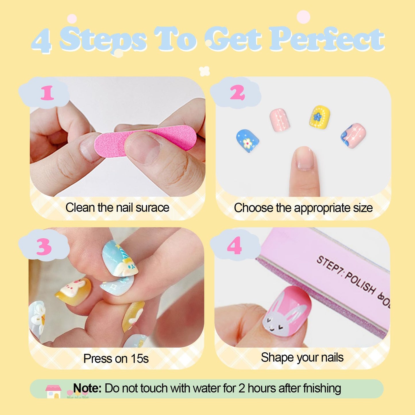 Press on Nails for Kids 3-6,With Cute DIY Stickers,4 Pack 48Pcs Little Girls Sparkling Princess Nails,Cute Pattern Rainbow Series