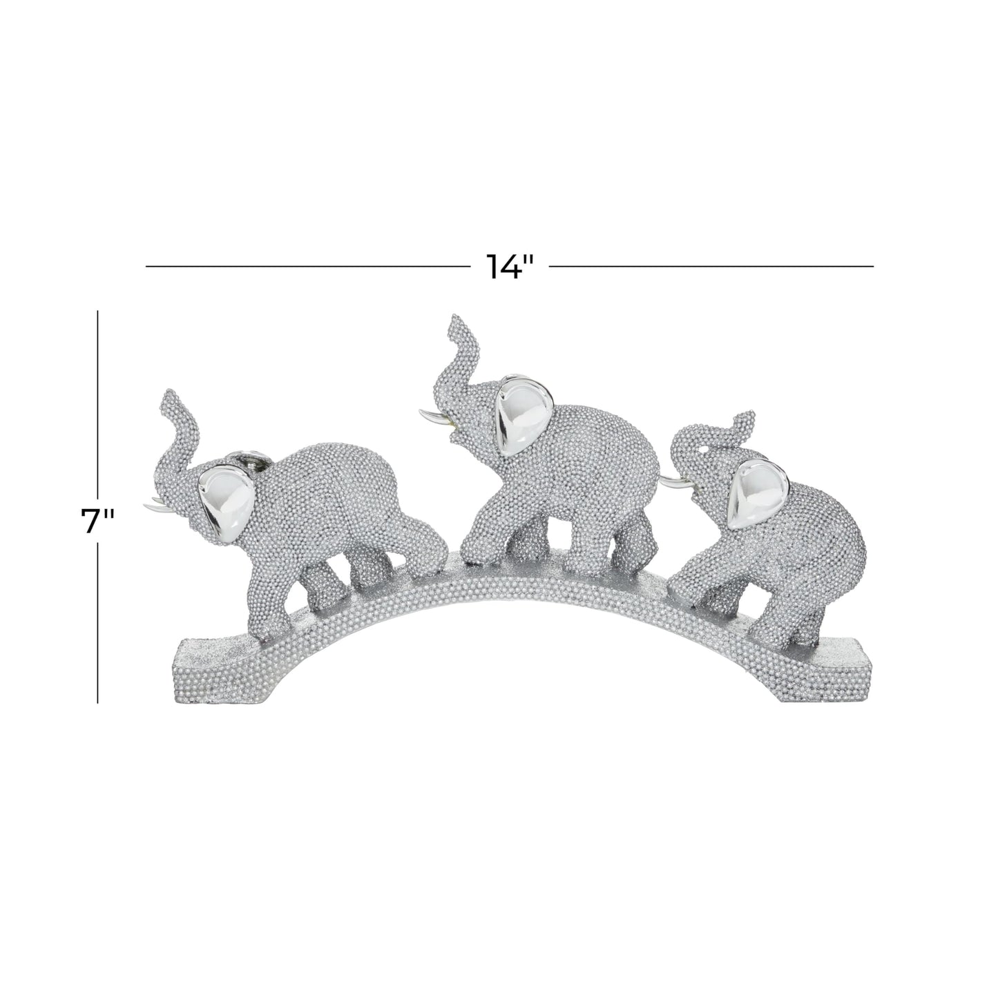 Deco 79 Polystone Elephant Decorative Sculpture Home Decor Statue, Accent Figurine 2" x 14" x 7", Silver