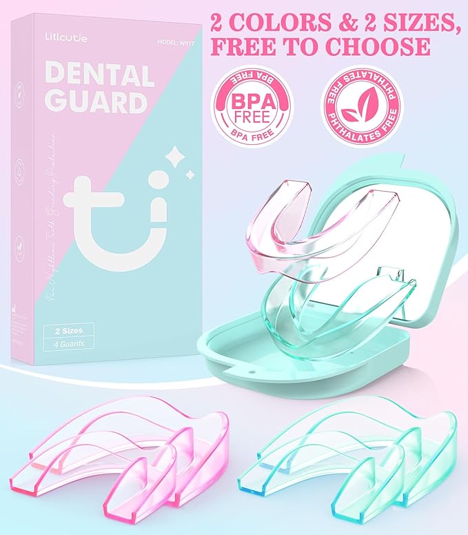 Mouth Guard for Grinding Teeth at Night, 2 Color Night Guards for Teeth Grinding, Reusable Teeth Grinding Mouth Guard for Sleep, Mouthguards for Grinding of Teeth, 4 Pcs/2 Sizes
