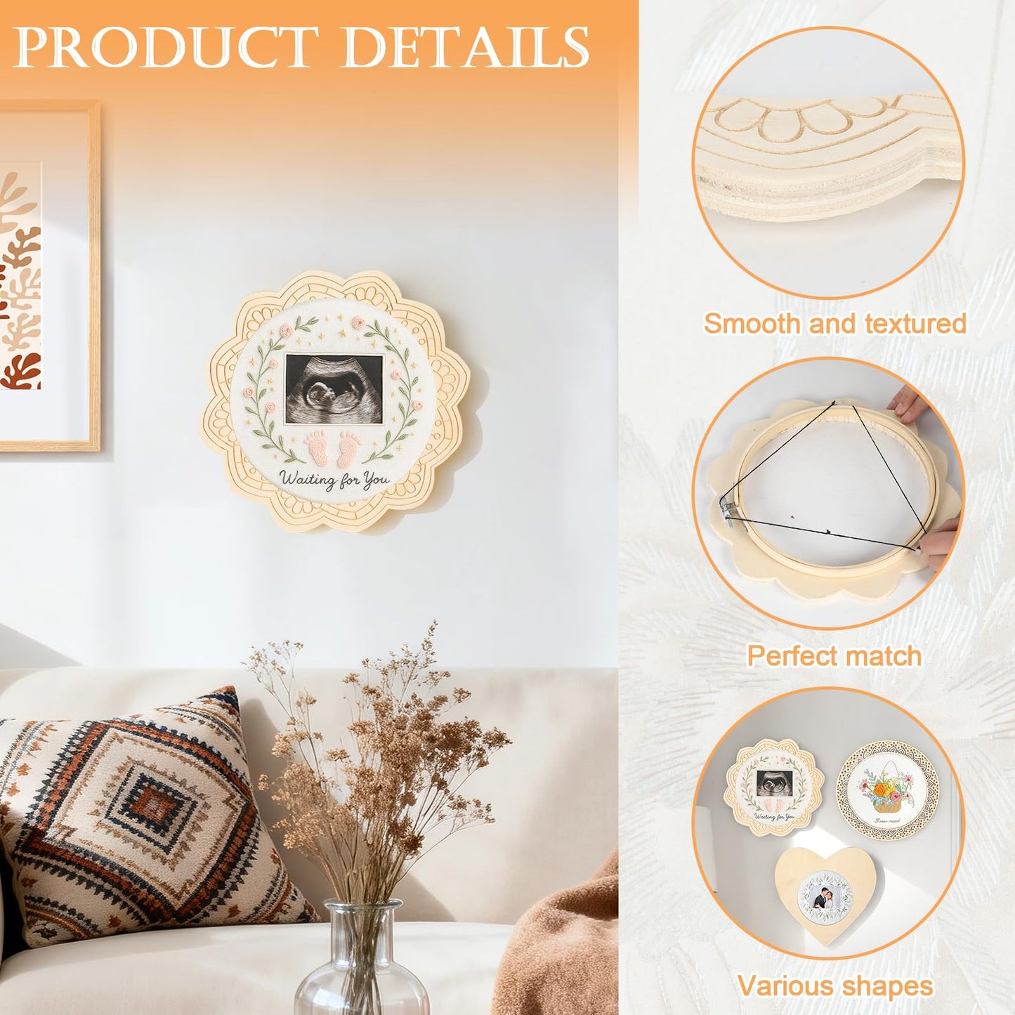 4 Sets Wood Embroidery Hoop Frame 8 Inch Embroidery Display Frame Large Round Wooden Embroidery Frame for Finished Cross Stitch Hoop Frame DIY Decor Sewing Ornaments