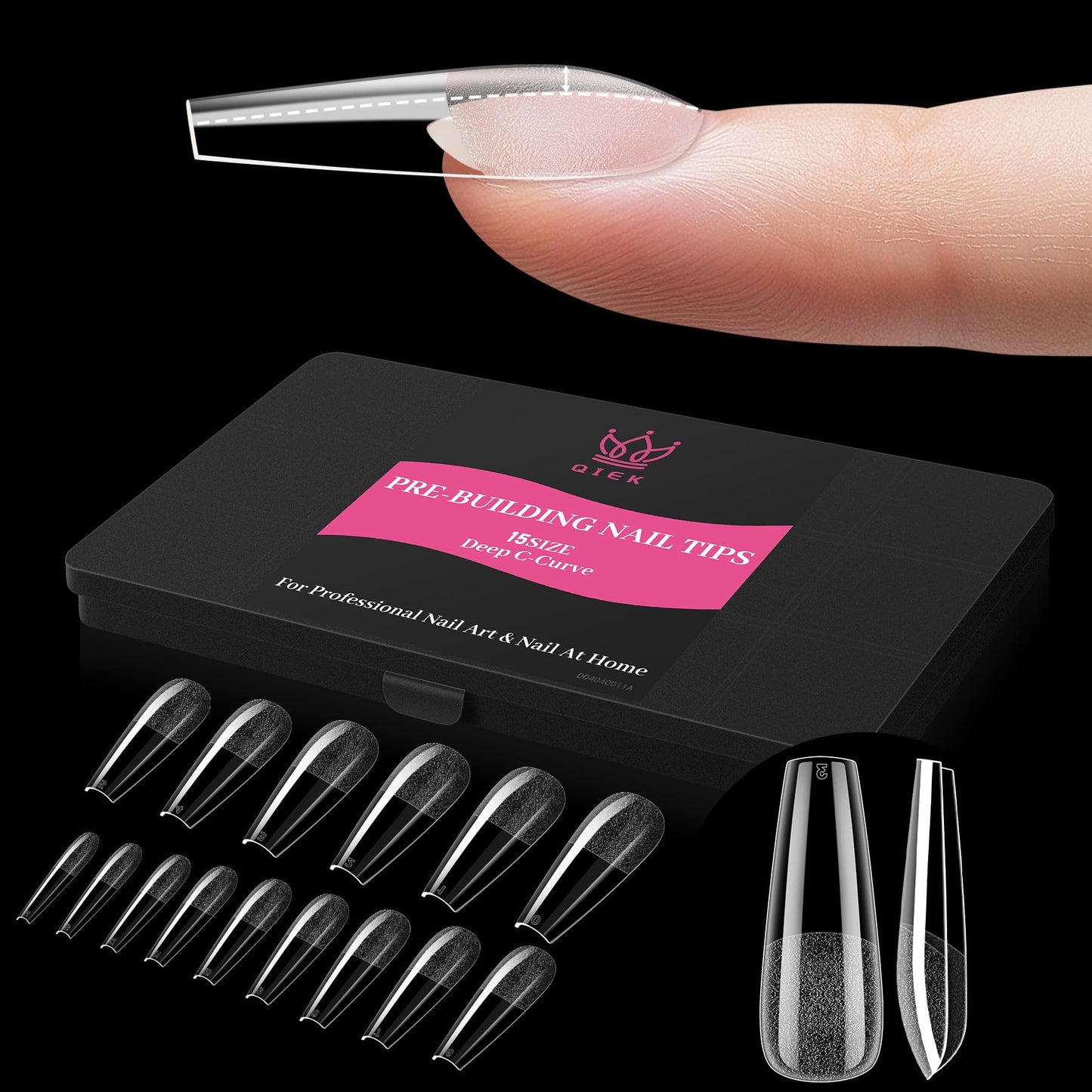 Qiek Long Coffin Pre-Building Nail Tips, 15 Sizes 240 PCS Pre-shaped Apex Clear Soft Press On Fake Nail Half Matte Gel Nail Extensions Strong Thick Acrylic Tip for DIY Beginners & Salon Manicure