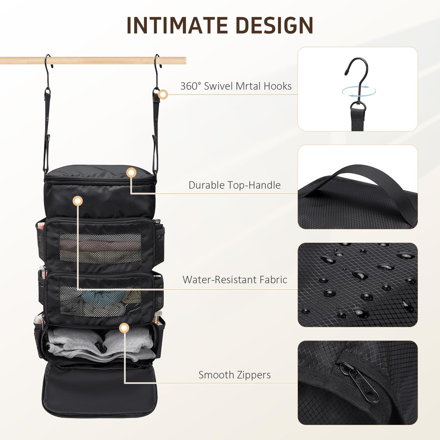 GOLF QUALITY Multi-layer storage bag Casual simple Luggage Packing Organizer with Hook,Clothing Underwear Bag,Carry On Closet,Classic black