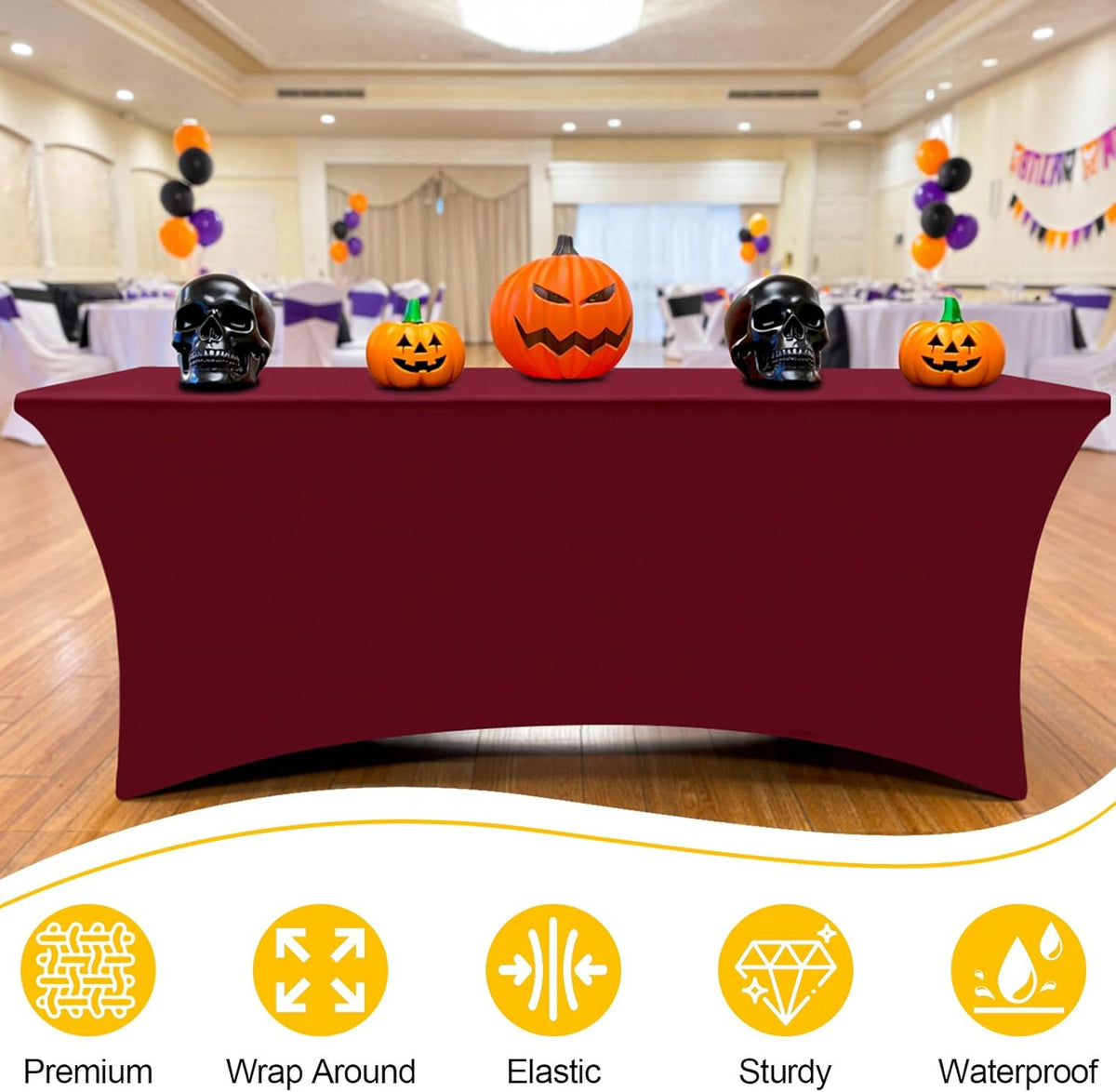 Smiry 2 Pack Spandex Table Cloth 6FT, Elastic Fitted Stretch Tablecloths, Washable and Wrinkle Free Rectangular Patio Table Cover for Outdoor, Wedding, Banquet & Parties (Wine Red, 72Lx30Wx30H Inch)