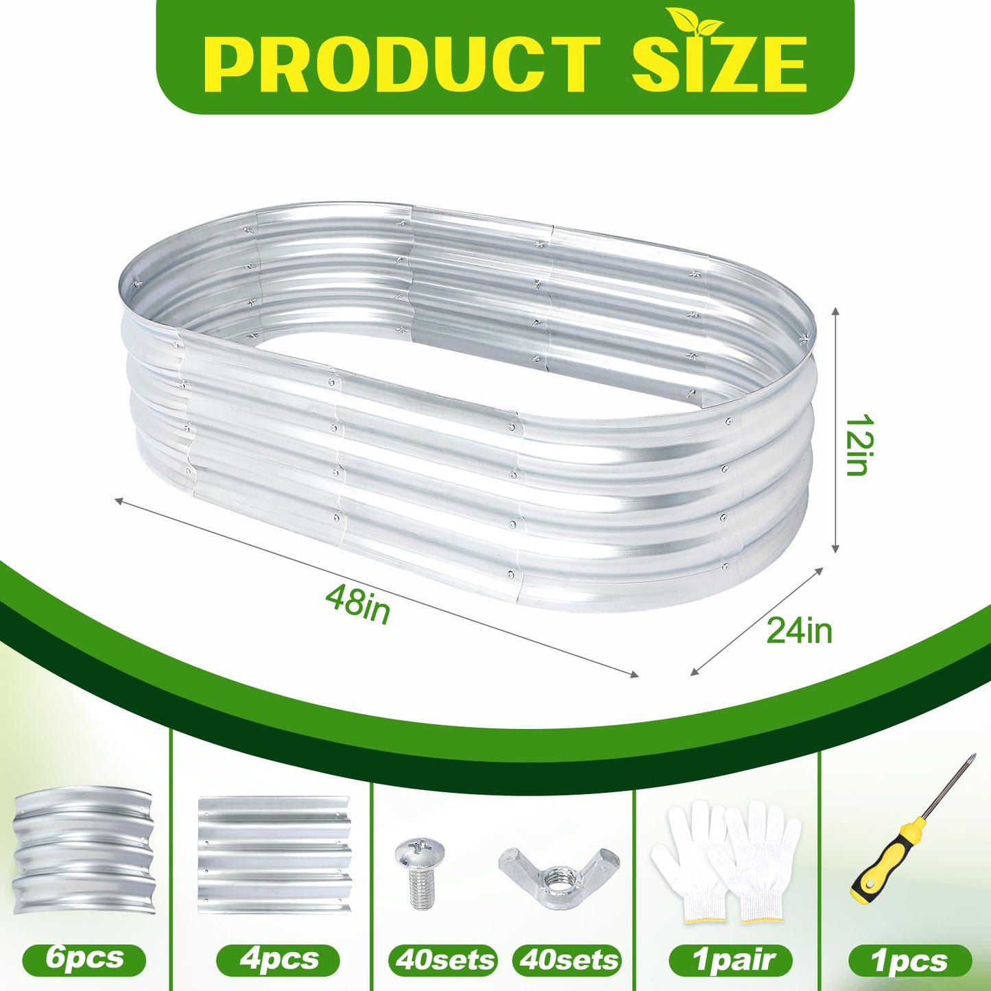 AEIMIJPQ Raised Garden Bed, Galvanized Raised Garden Beds Boxes, Oval Metal Planter Gardening Box for Outdoor Plants Vegetables Flower Herb