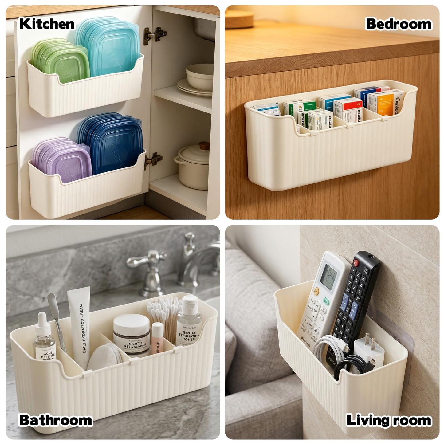 Rainmae 2 Pack Kitchen Cabinet Door Organizer, Lid Organizer Inside Cabinet Wall Mounted Plastic Storage Box Under Sink Door Organizer Lunchbox Lid Container for Kitchen Bathroom Organization