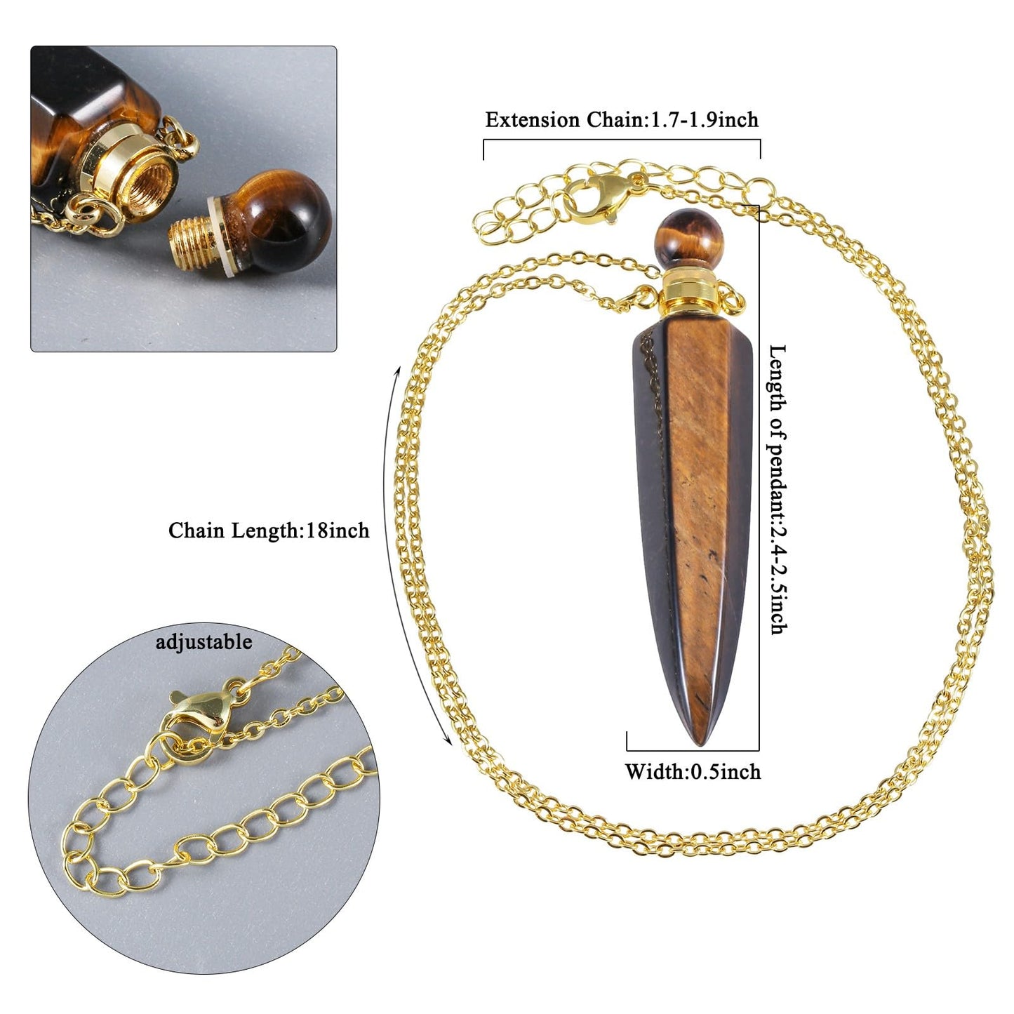 SUNYIK Crystal Essential Oil Diffuser Pendant Necklace for Women Men Polished Stone Point Perfume Bottle Pendant with Chain 18", Tiger's Eye