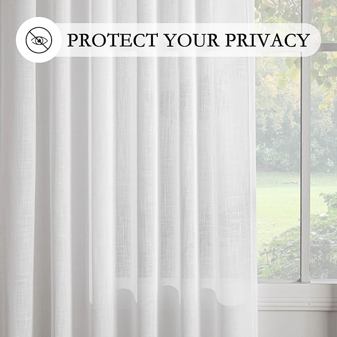 MYSKY HOME Semi Sheer White Curtains 36 Inches Long for Kitchen 2 Panels, Light Filtering Cream Tiers Curtains Rod Pocket Neutral Window Drapes for Bathroom/Cafe/Basement, Pure White, 34 x 36 Inch