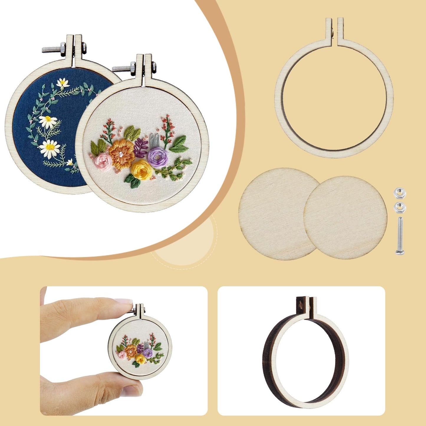 Dnyta 10pcs Mini Embroidered Hoop Round Tiny Cross Stitch Hoops for Art Craft Sewing Keychain Earrings Jewelry(1.6")