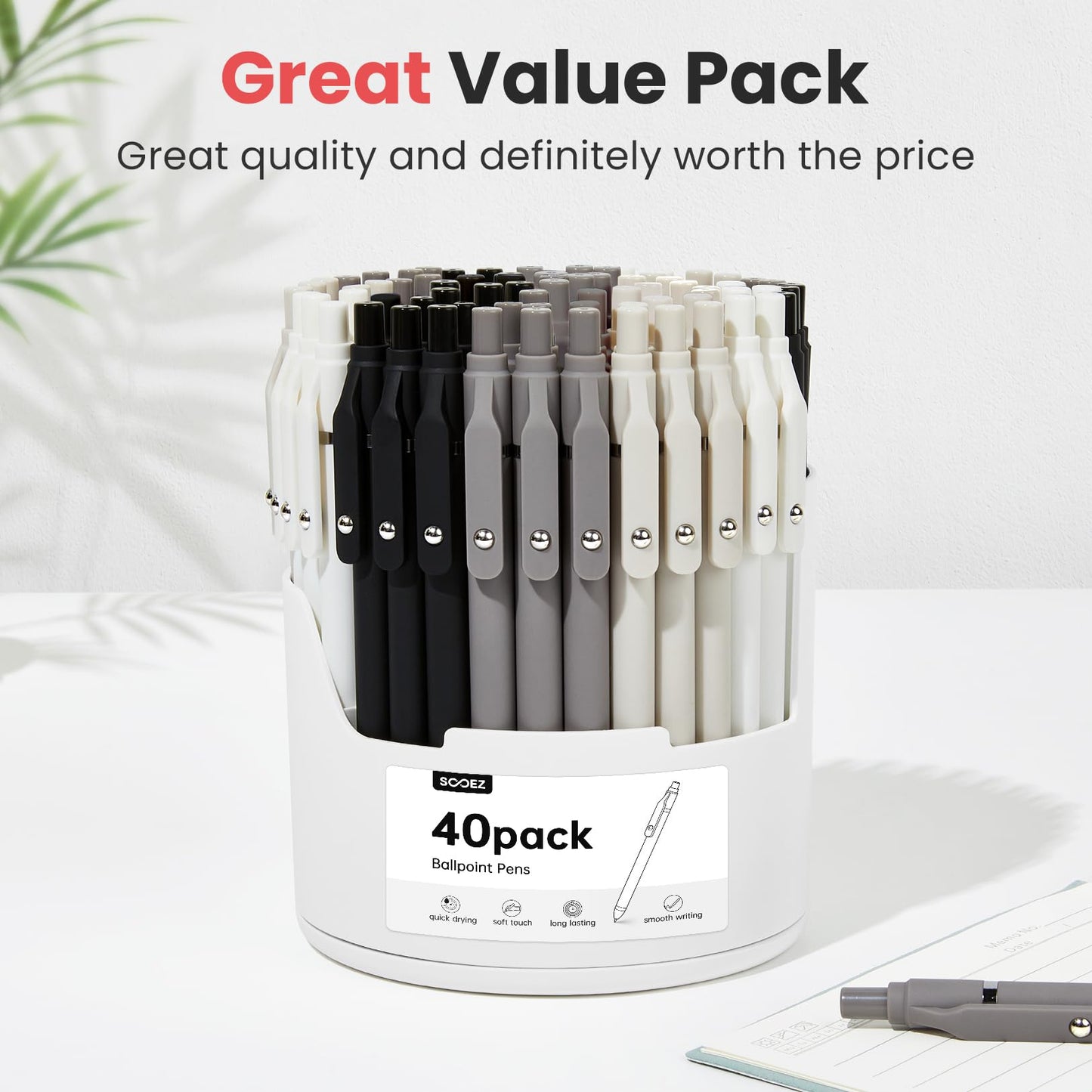 Sooez 40 Pack Bulk Pens Ballpoint, Black Ink Pens for Smooth Writing, Quick Dry Ball Point Pens Black, Medium Point 1.0mm Fidget Pens for Journaling, Office Supplies for Nurse Server, Note Taking