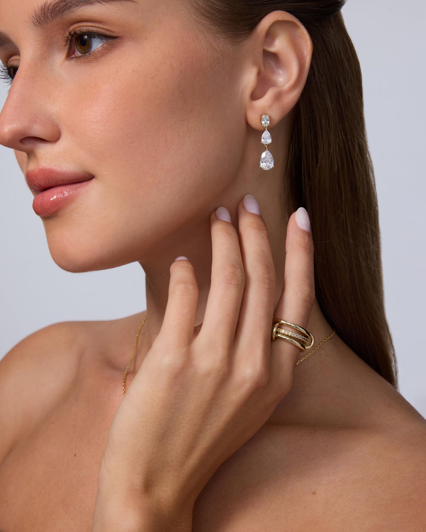 PAVOI Rhodium Plated Cubic Zirconia Dangle Earrings for Women - Crystal Long Linear Bridal Drop Earrings - Triple CZ Pear Simulated Diamond Drop Dangle Wedding Jewelry for Brides & Bridesmaid