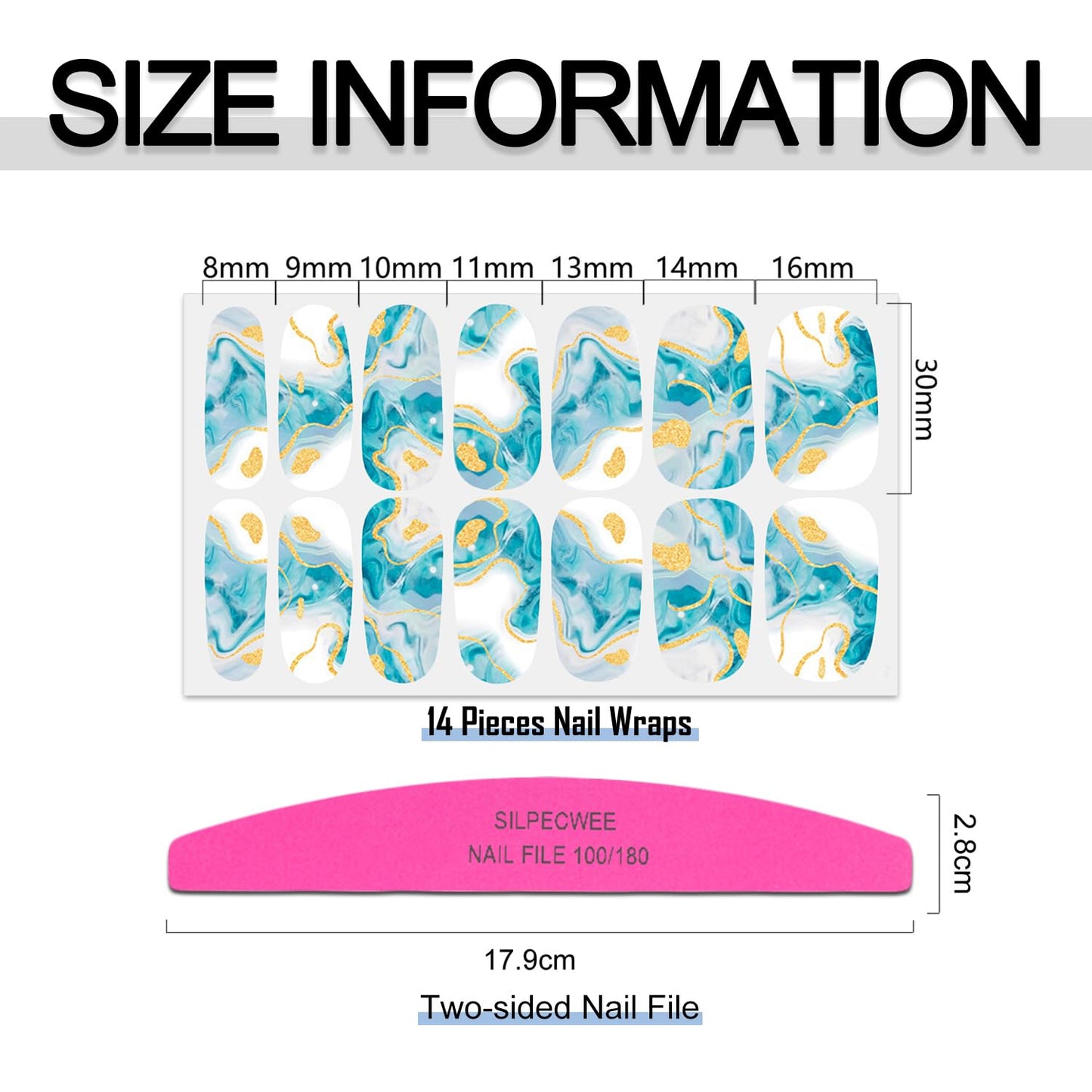 SILPECWEE 16 Sheets Gradient Nail Polish Stickers Full Nail Wraps for Women Stick on Nail Polish Strips Gel Nail Strips Self Adhesive Fingernail Manicure Design with Nail File
