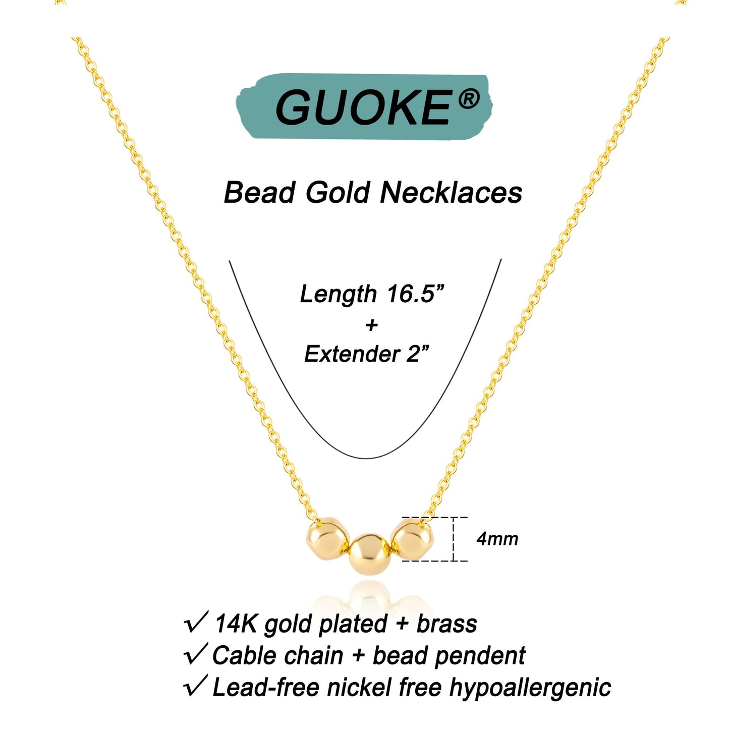 GUOKE Irregular Bead Necklace - 14K Gold Plated Dainty Gold Necklace Simple Jewelry for Women