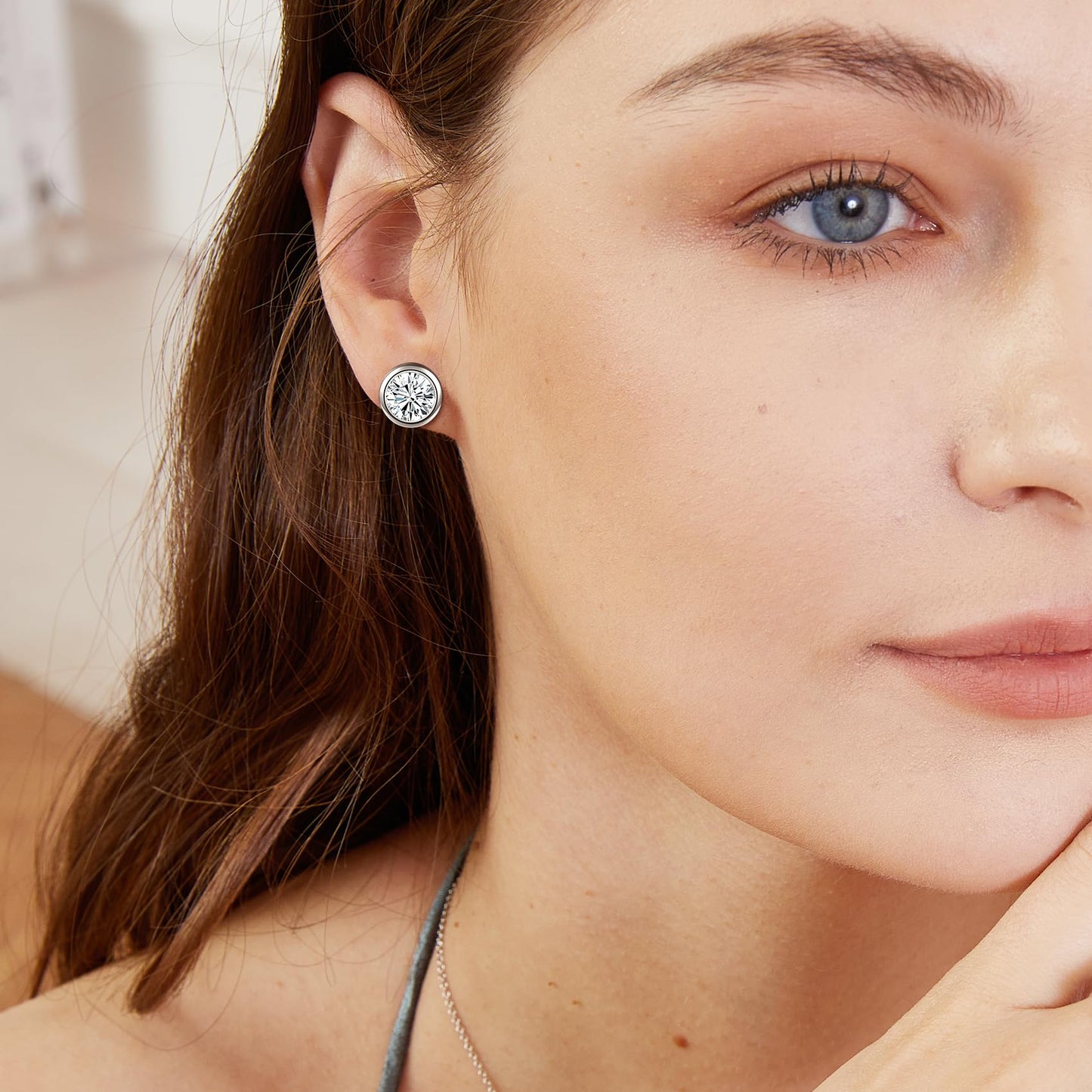 Druzy Glitter Cheater Titanium Earrings Screw Flat Back Earrings Studs Hypoallergenic for Sensitive Ears, Cubic Zirconia, Cubic Zirconia