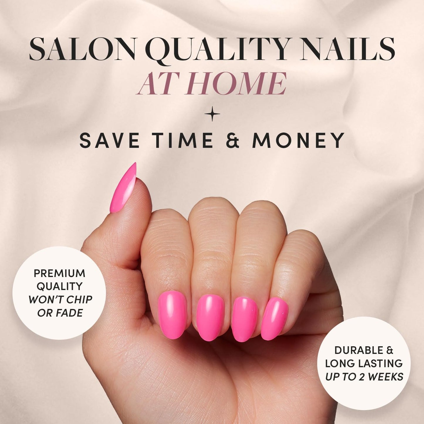 Glamnetic Press-On Nails Bundle - Hot Pink, Goal Digger & Hailey | Neon Pink Short Oval Fake Nails | Natural Short Round False Nails with Gold Foil | Glazed Short Almond False Nails