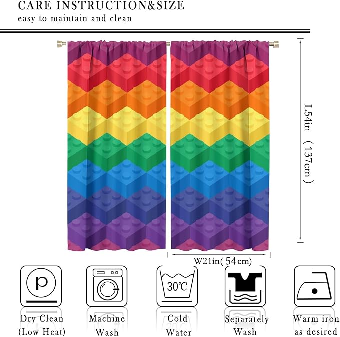Colorful Building Blocks Cartoon Toy Printed Curtains, Bedroom, Living Room, Architecture, Curtains, Fun Brick 3D Design Curtains, Children's Living Room, Window Treatment Panels 2 Panels 42x54in