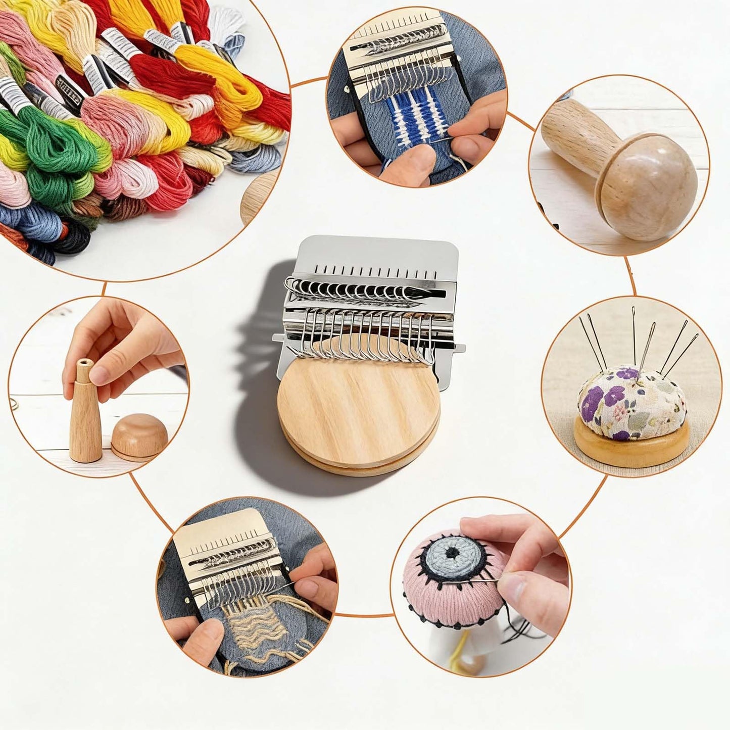 Semyifu Mini Darning Loom, Mushroom Knit Patch Kit, knitpatch kit for Beginners with 14 Hooks, patchmaker Loom for Jeans Socks Clothes Repair, Includes Needles Threads & Pin Cushion (Random Pattern)