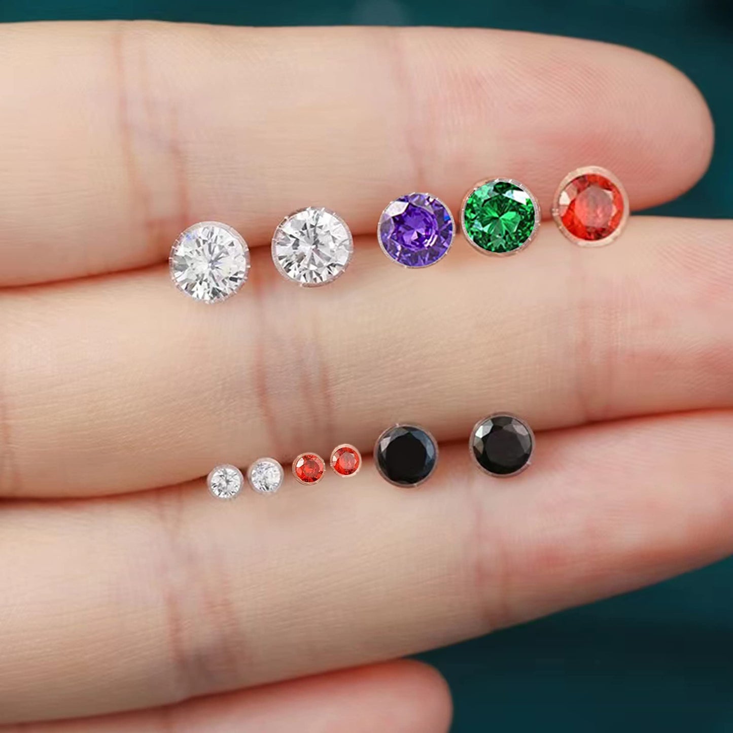 OwlkOrmy 8 Pairs Anti Allergy Plastic Earrings for Sensitive Ears & Include 8 Pairs Silicone Soft earring backs, Birthstone Cubic Zirconia Stud Earrings Kit 2mm 3mm 4mm 5mm in one Set (Black)