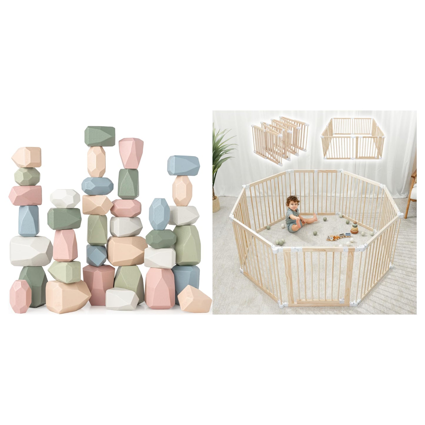 Comfy Cubs Stacking Rocks and Baby Gate Playpen Bundled