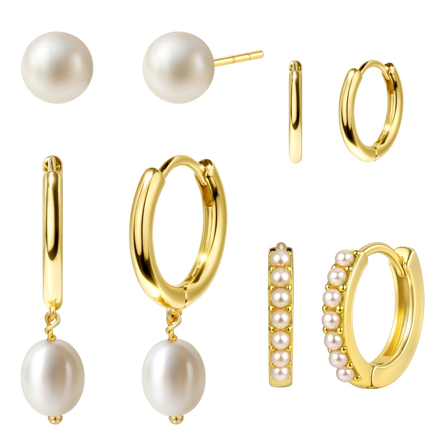 Gold Pearl Earrings for Women,Huggie Small Stack Cartilage Stud Hoop Earring Sets for Multiple Double Piercing, Conch Helix Rook Tragus Daith Piercing Gold Clip On Jewelry Set Gifts
