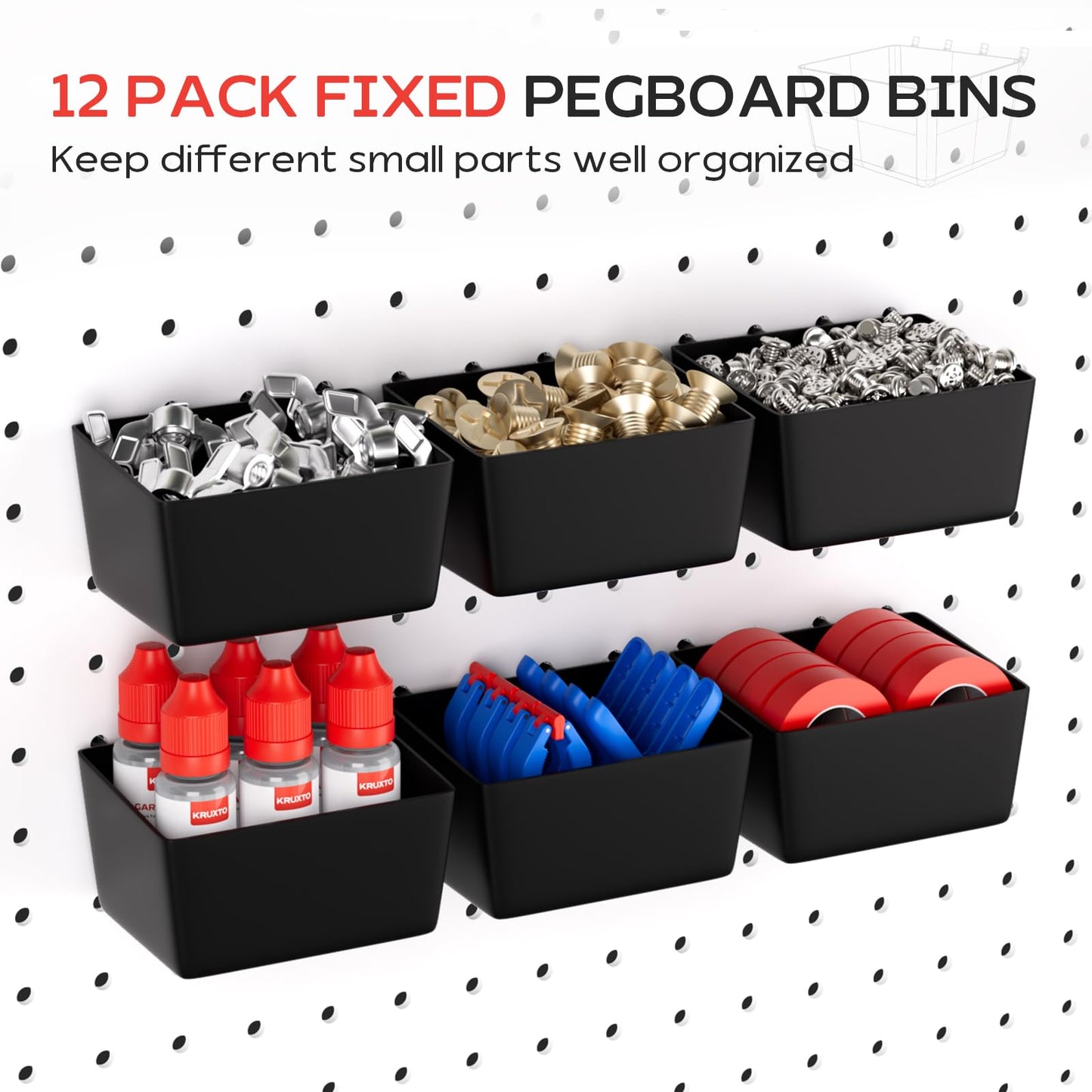 KRUXTO 300 PCS Pegboard Hooks Kit, Peg Board Organizer Accessories with Bins, Fit 1/8 or 1/4 Inch Pegboard for Hanging Various Tools in Garage, Workbench, Craft Room, Kitchen