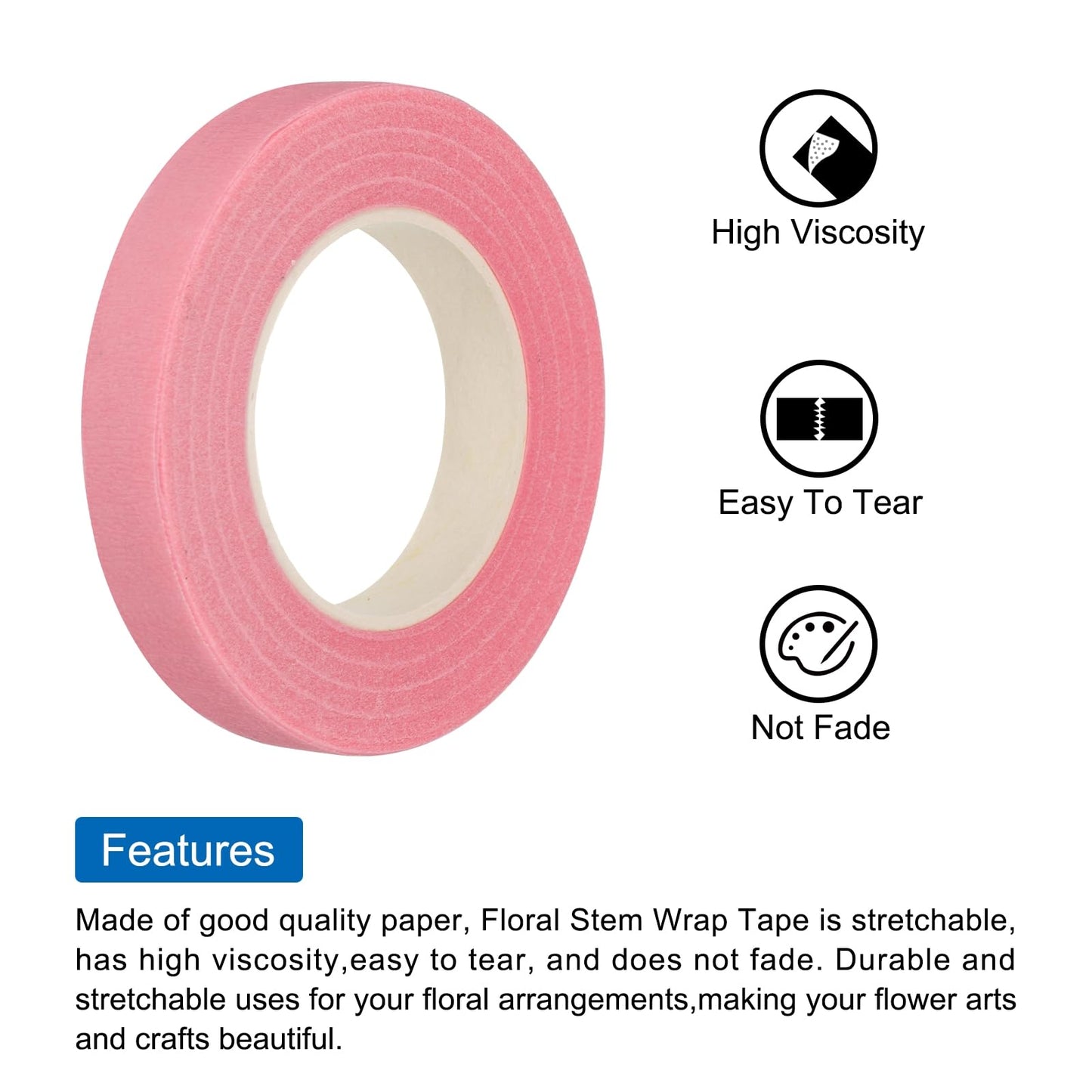 MECCANIXITY Floral Stem Wrap Tape Floral Tape 30yard Length 1/2 Inch Width for Bouquet Crafts Wedding Arrangement Pack of 12, Pink