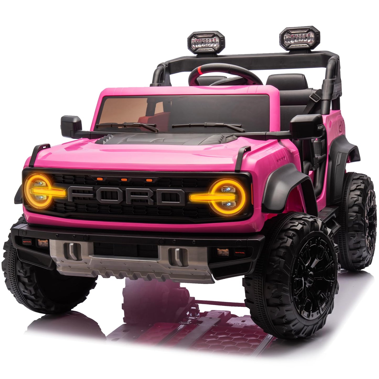 24V Ride on Toy for Big Kids,Ford Bronco Raptor 2 Seater Elecrtic Car for Kids with Remote,Battery Powered Car 4 Wheels with Spring Suspension,LED Light,Bluetooth,3 Speeds(24V, Pink)