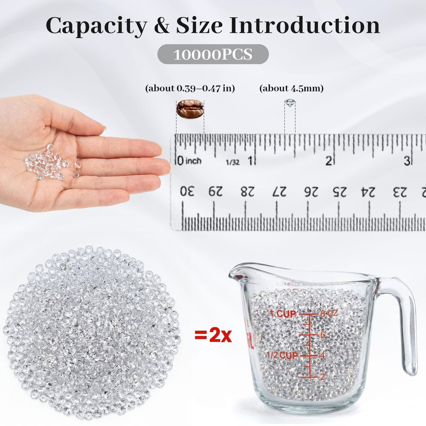 FUTUREPLUSX 10000PCS Fake Diamonds, 4.5mm Mini Clear Diamonds Decoration Acrylic Crystal Vase Fillers Table Scatter Confetti Gems for Wedding Bridal Shower Birthdays Graduation Party Home Decor