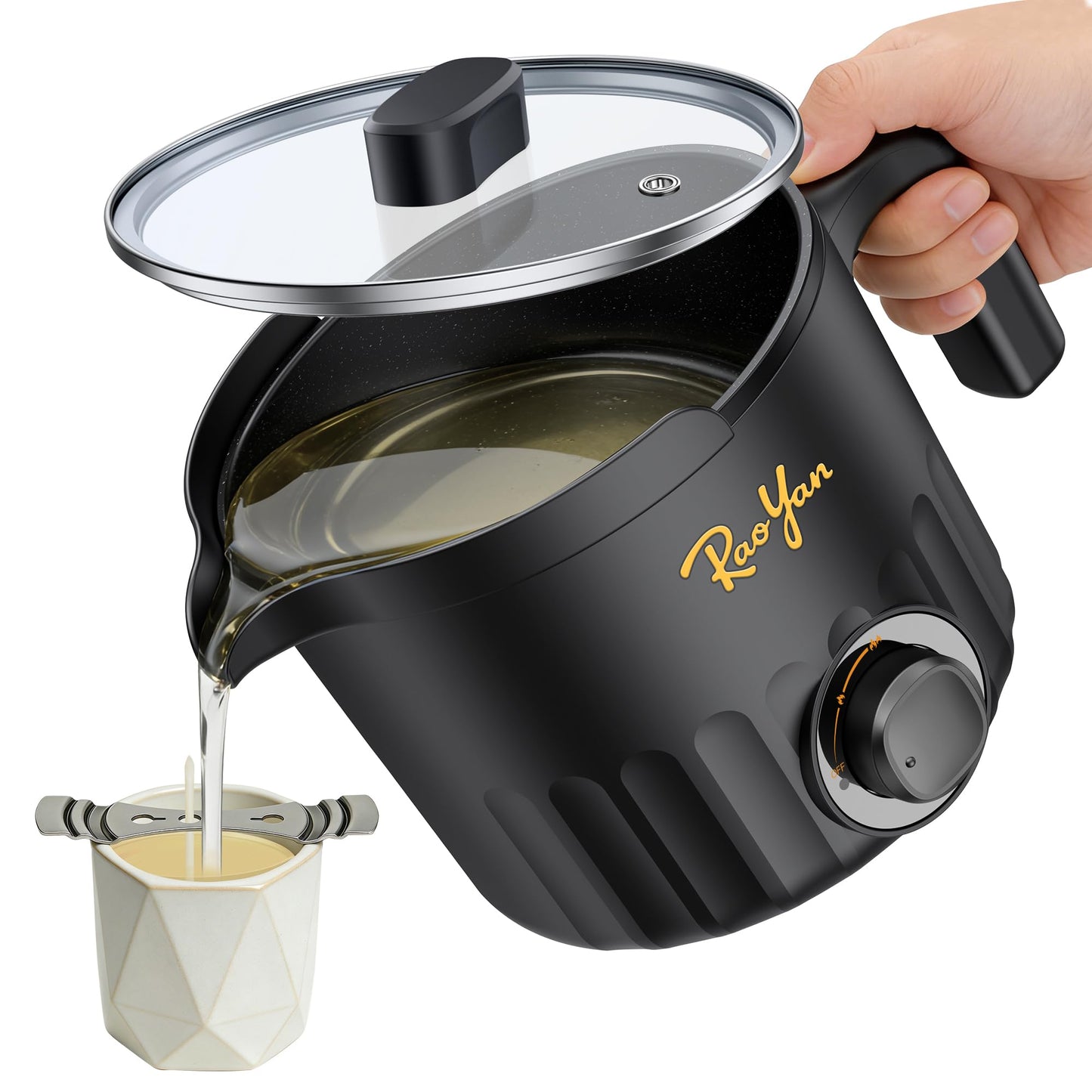 RAOYAN 1.5L Candle Wax Melter with Pour Spout, Candle Making Kit for Beginners and Adults, Wax Melting Pot for Candle Making with Stirring Spoon - Black