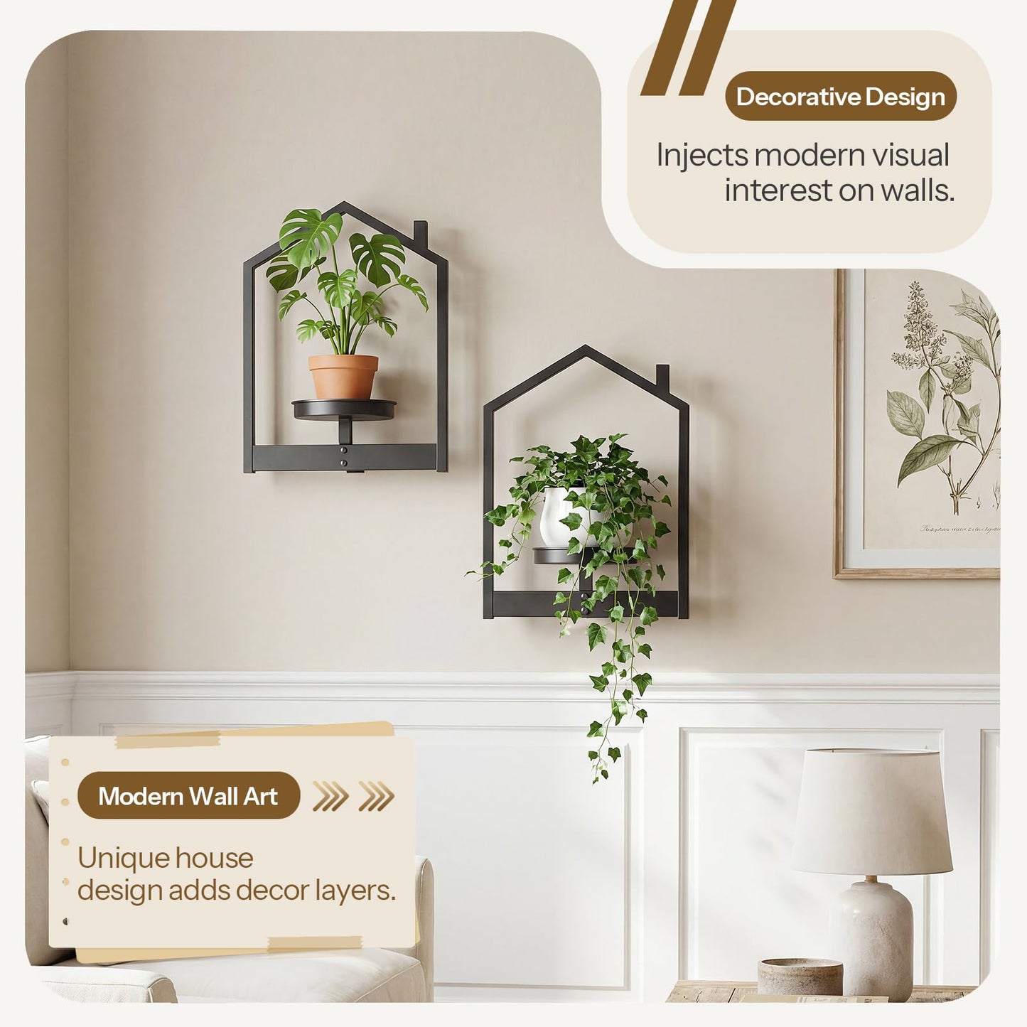 HOOBRO Console Table and Hanging Planter Bundle, 3-Tier Narrow Entryway Table, Hanging Planters for Indoor Plants Set of 2, BF73XG01-BK08HJP201