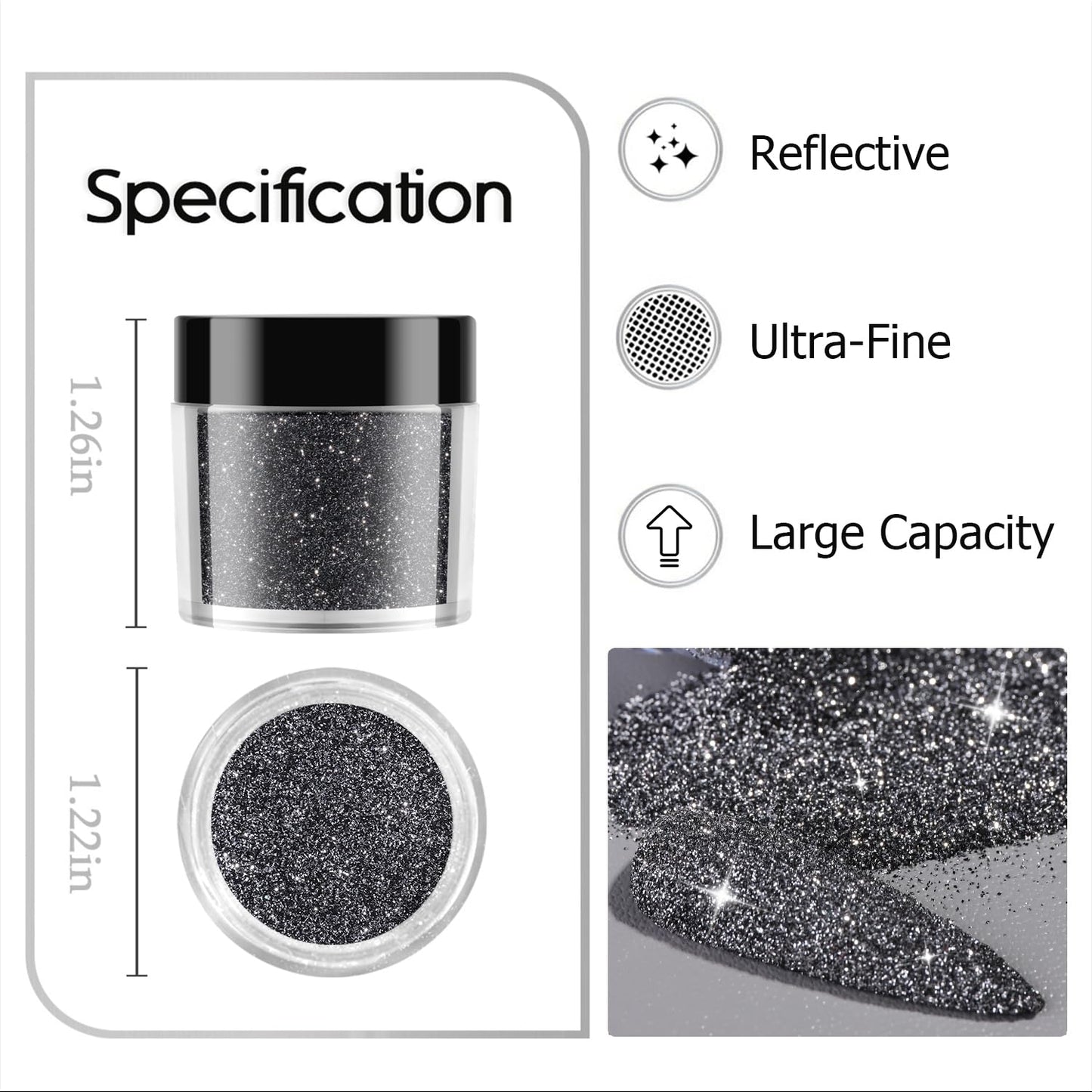 Furtherpretty Reflective Glitter Powder for Nails, 2PCS Black & White Flash Reflective Nail Sugar Set, Sparkle Diamond Glitter Powder Dust for Party Nail Art, DIY Manicure Salon Accessories (#3 Flash)