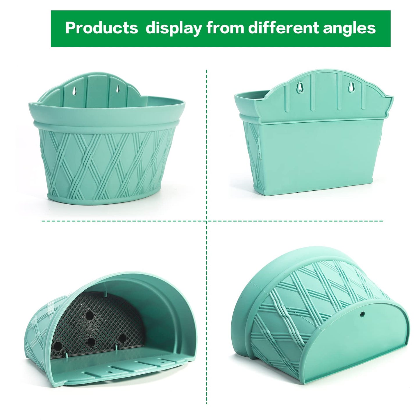 Sungmor Wall Hanging Planters,11.5 Inch Hanging Flower Pots for Railing Fence - Indoor Outdoor Balcony Wall Planter Hanging Basket, Plastic Pot Plant Container - Half Round & 3PC Pack & Green