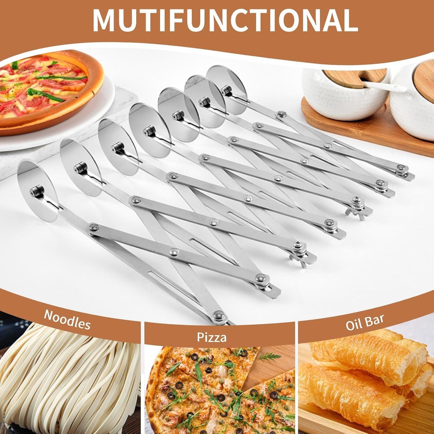 Food Grade Stainless Steel Pizza Cutter Multi-Wheel Dough Divider Pastry Knife Baking Cutter (7, Wheel)