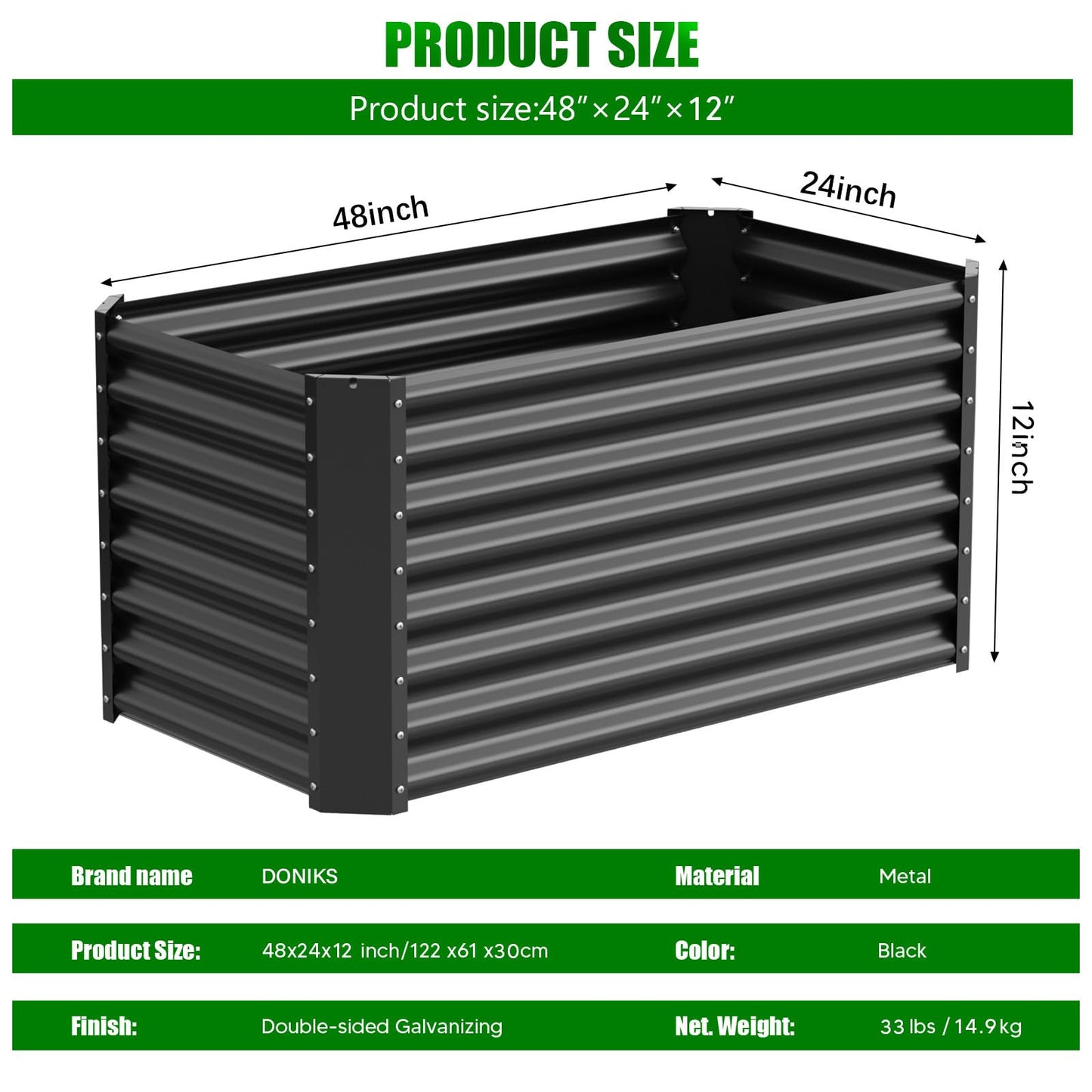 Doniks Raised Garden Bed, 4×2×1ft(2pcs) Large Outdoor Metal Planter Box,60 Gal Soil Capacity, Galvanized Raised Garden Bed Kit for Flower Plants, Fruits, Vegetable Herbs