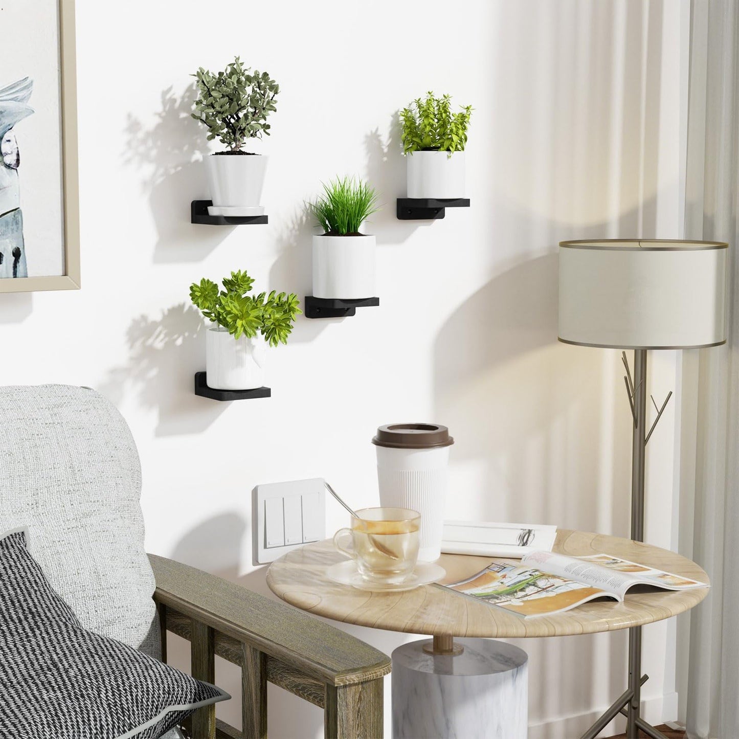 SRIWATANA Small Floating Shelves Wall Mounted, Wood Shelf for Decoration and Storage Set of 4, Mini Display Shelf for Bedroom, Bathroom, Kitchen, Office (Black, 4 inch)
